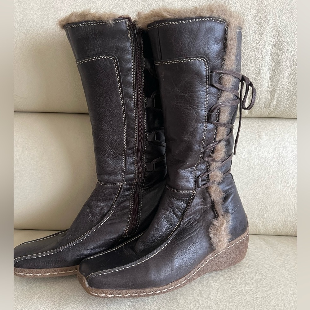 Artica Brown Leather Wedge Heel Boots Size 37